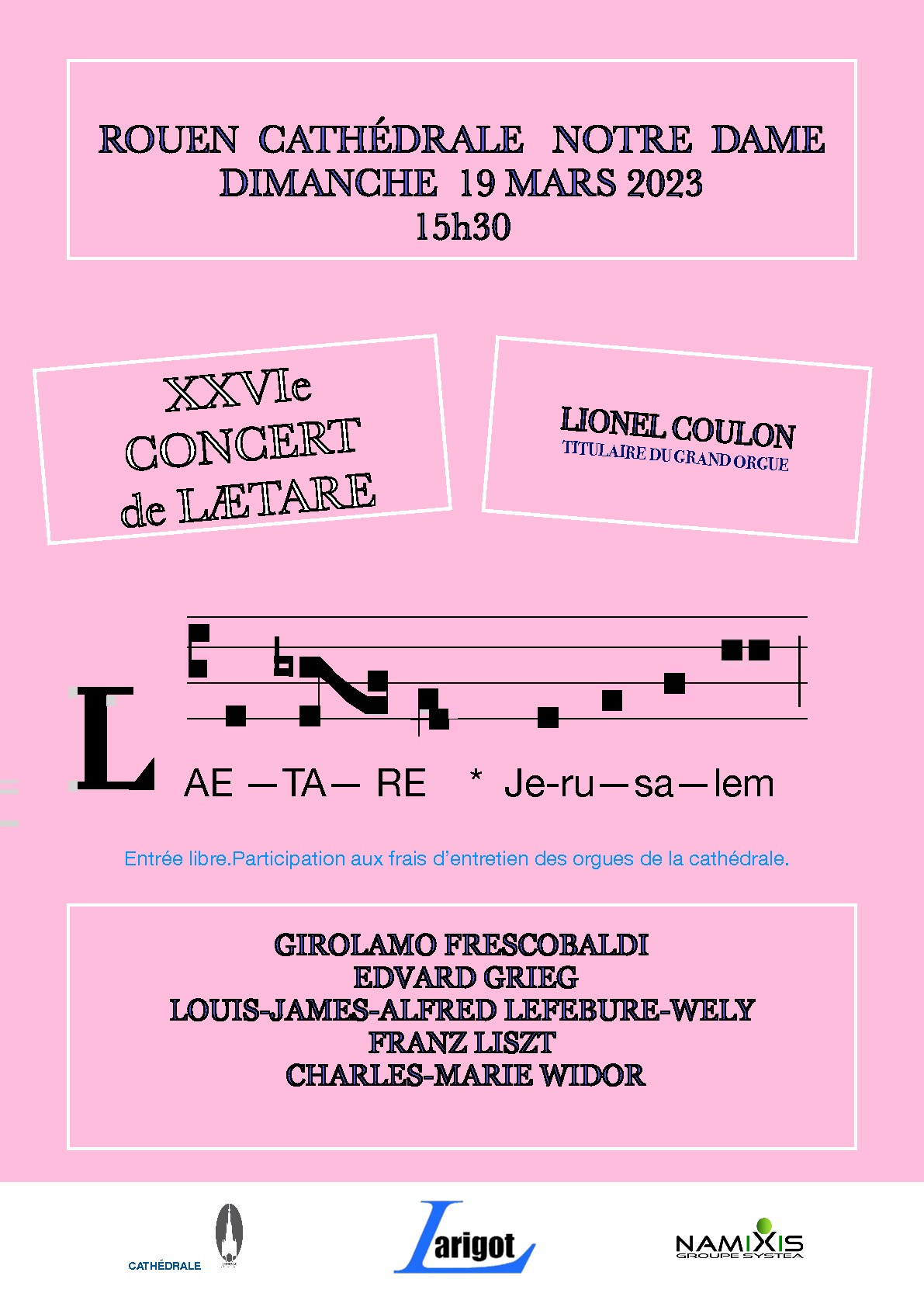 26ème concert de Laetare - Dimanche 19 mars 2023 à 15h30